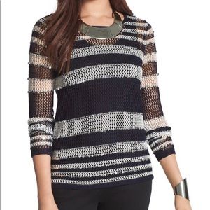 CHICOS Open Knit Sweater Striped Sequin Shiny M